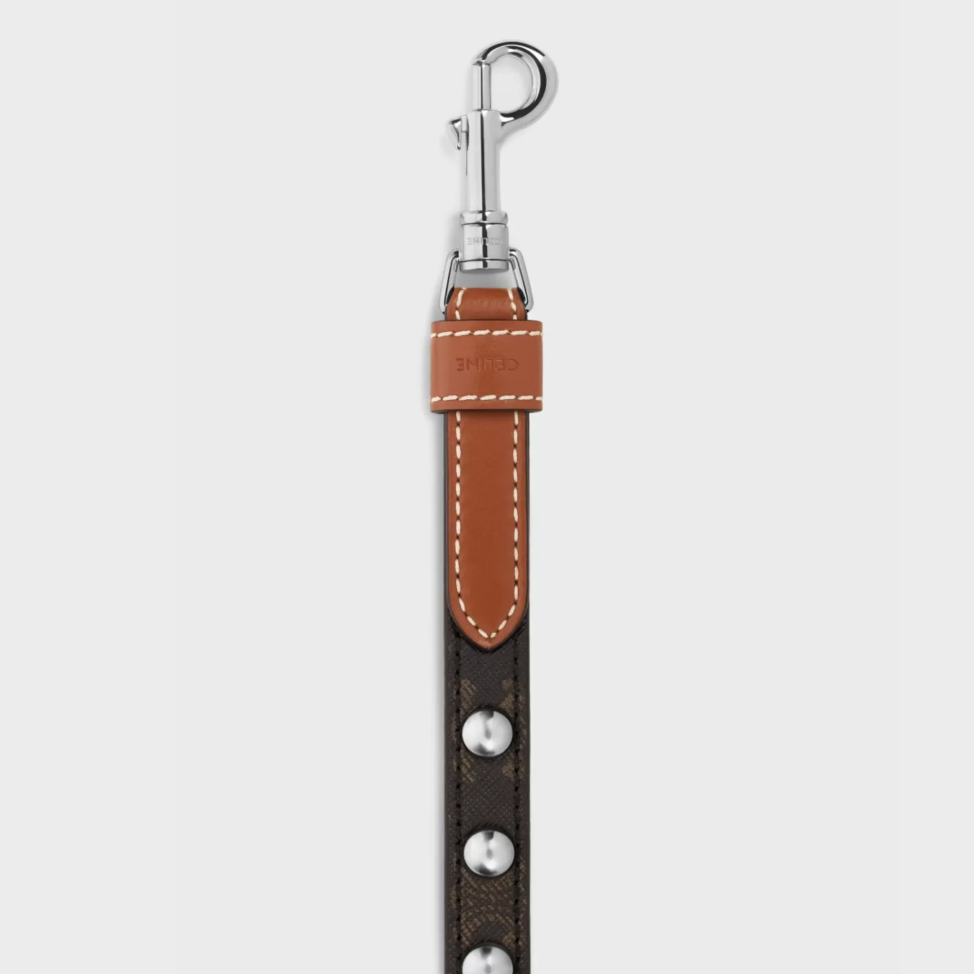 New CELINE Adjustable Dog Leash in Triomphe Canvas and Calfskin with Studs TAN