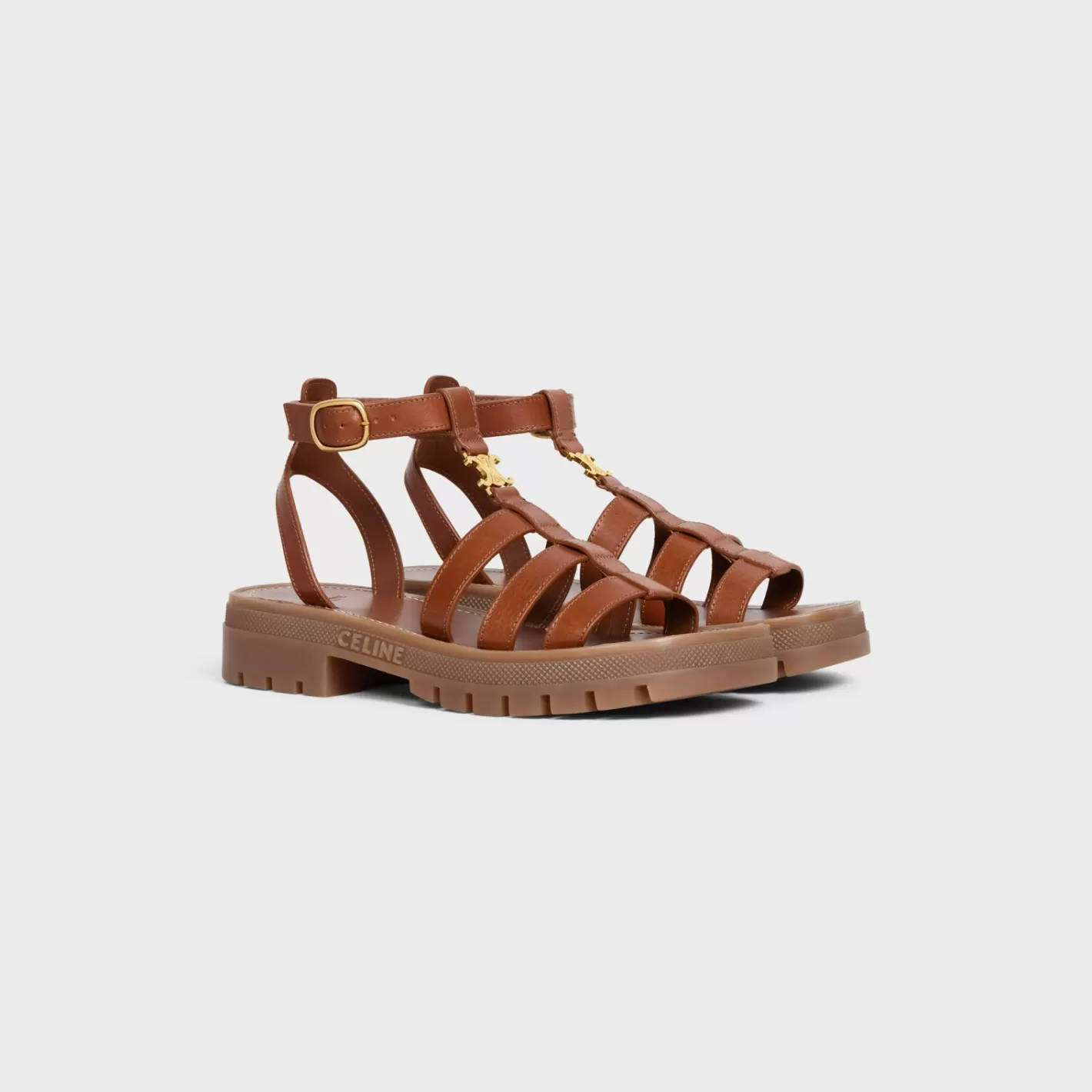 Clearance CELINE CLEA TRIOMPHE GLADIATOR SANDAL in CALFSKIN - VEGETAL NING TAN