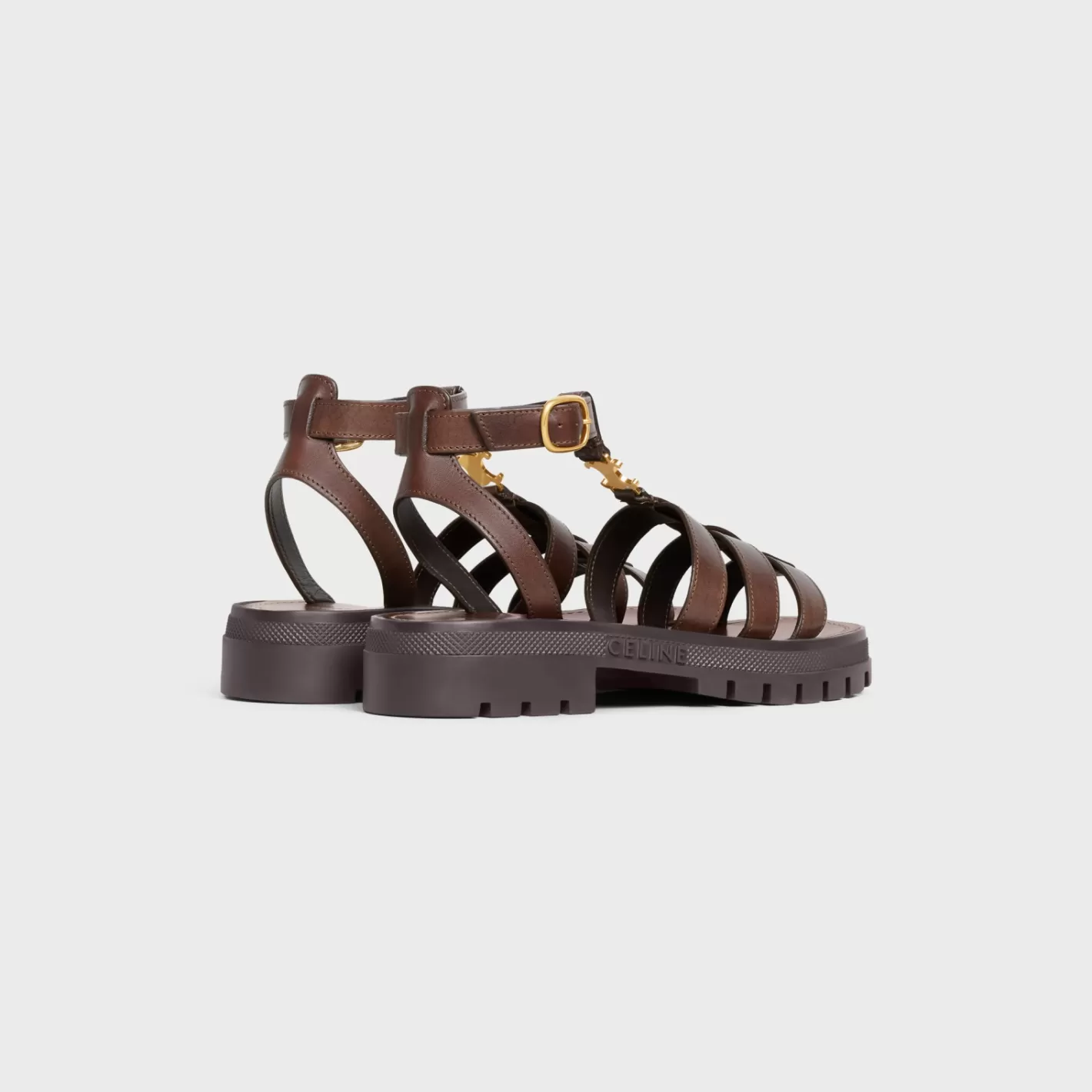 New CELINE CLEA TRIOMPHE GLADIATOR SANDAL in CALFSKIN - VEGETAL TANNING DARKBROWN