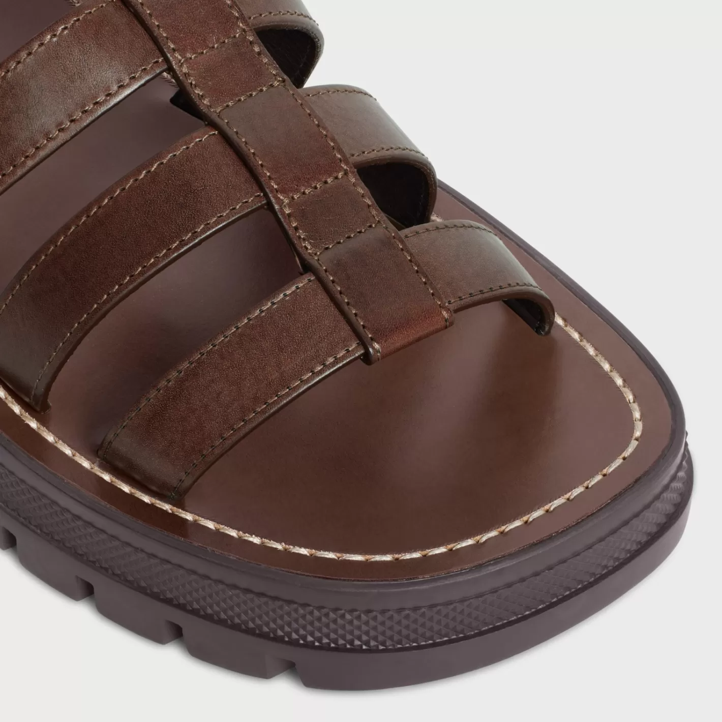New CELINE CLEA TRIOMPHE GLADIATOR SANDAL in CALFSKIN - VEGETAL TANNING DARKBROWN