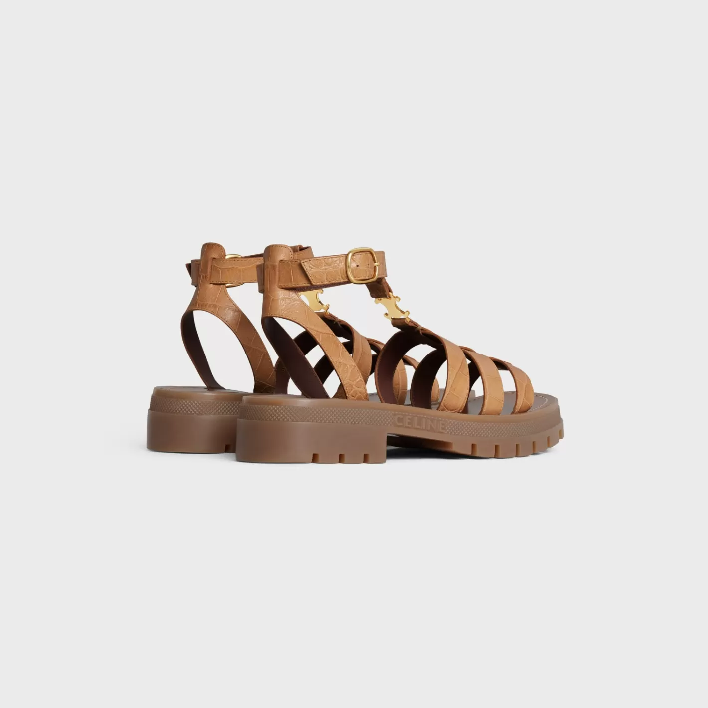 Cheap CELINE CLEA TRIOMPHE GLADIATOR SANDAL in CROCODILE STAMPED CALFSKIN LIGHTCARAMEL
