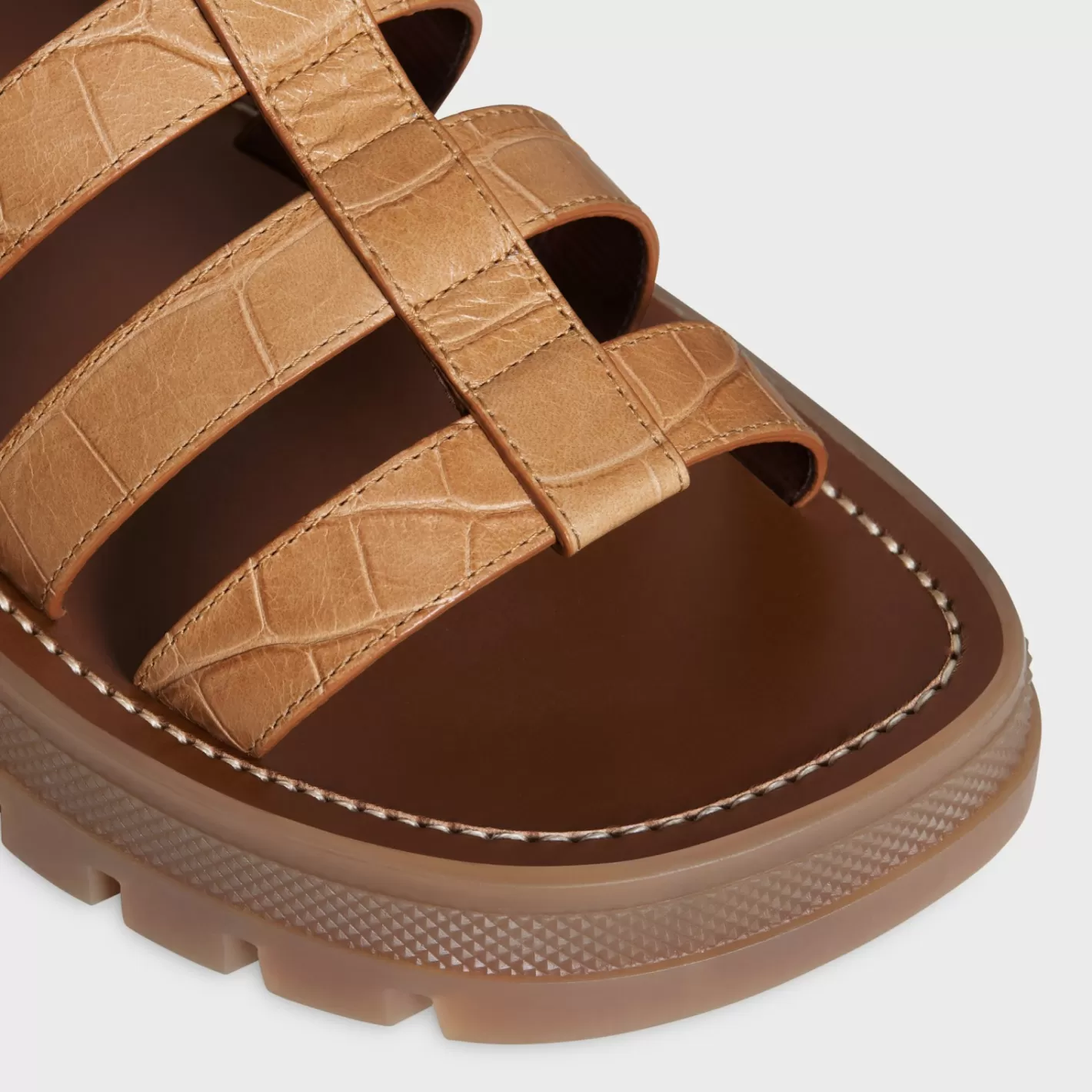 Cheap CELINE CLEA TRIOMPHE GLADIATOR SANDAL in CROCODILE STAMPED CALFSKIN LIGHTCARAMEL