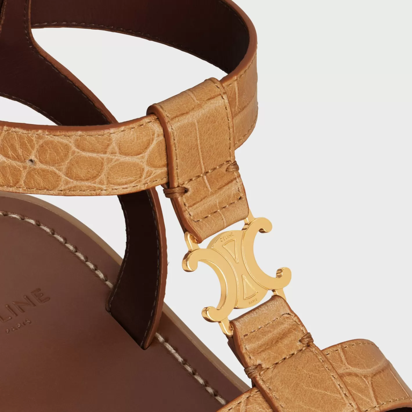 Cheap CELINE CLEA TRIOMPHE GLADIATOR SANDAL in CROCODILE STAMPED CALFSKIN LIGHTCARAMEL