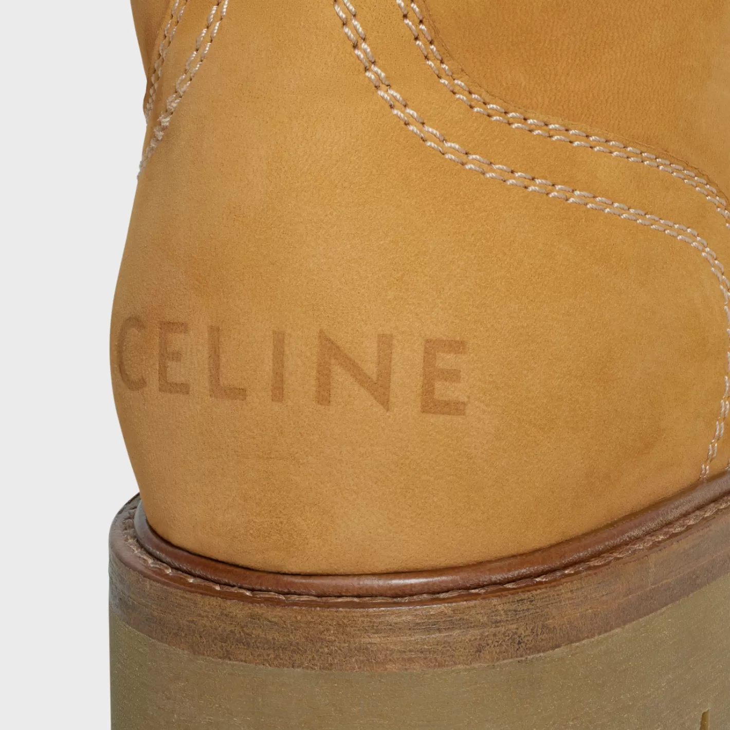 Online CELINE KURT LACE-UP MID BOOT in NUBUCK CALFSKIN AND SHEARLING LIGHTTAN/NATURAL