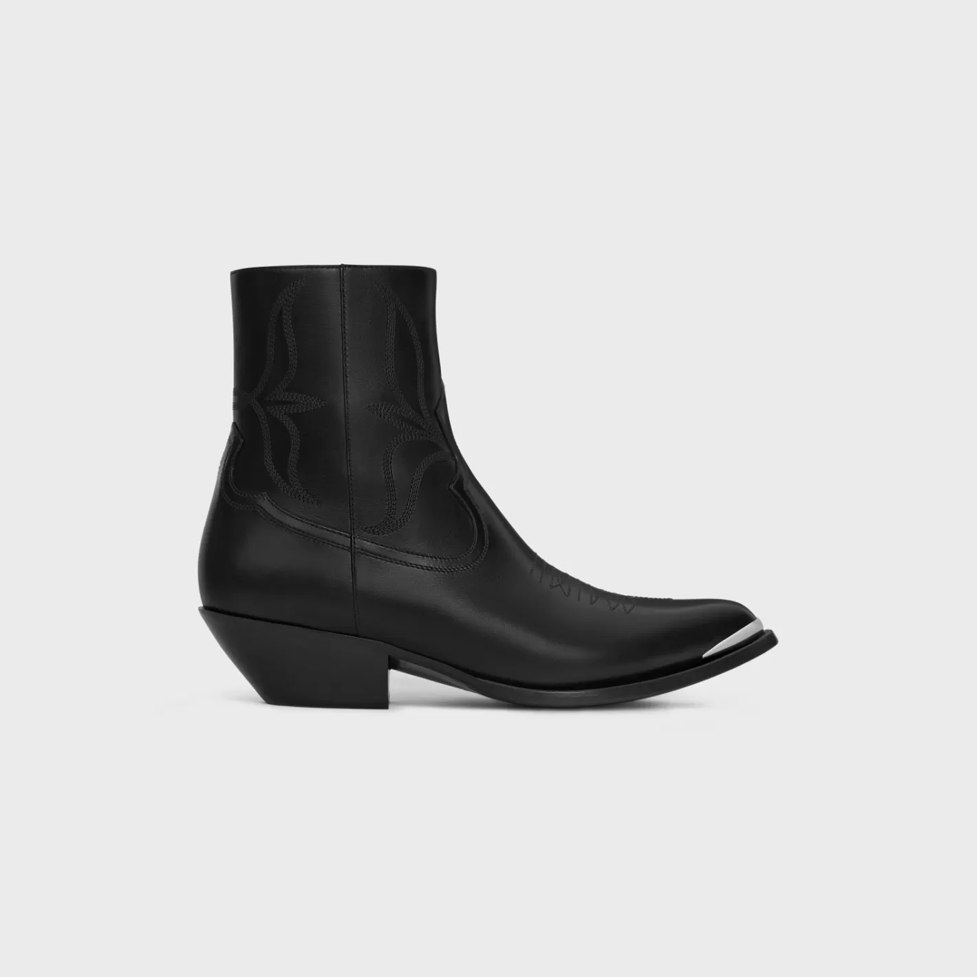 Clearance CELINE LEON ZIPPED BOOT WITH METAL TOE in SHINY CALFSKIN BLACK
