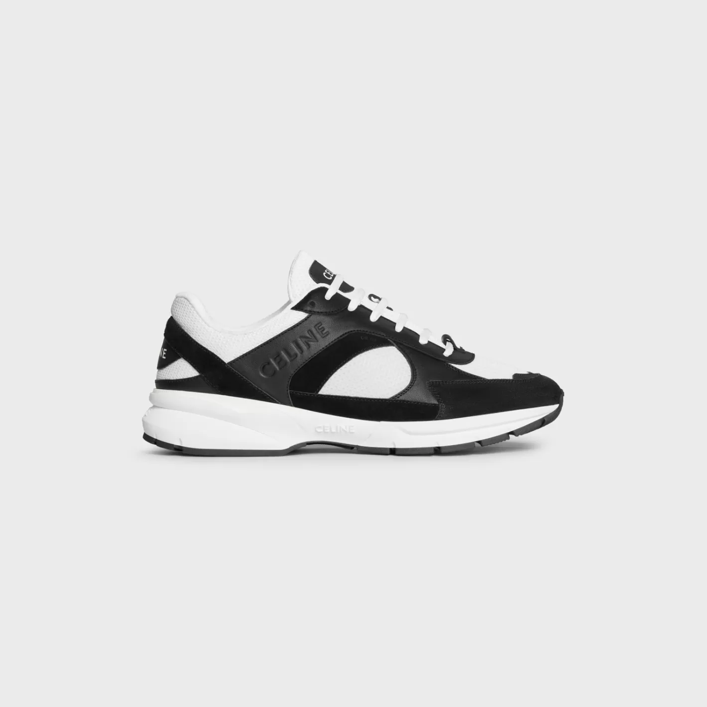 Online CELINE RUNNER CR-03 LOW LACE-UP SNEAKER in MESH, CALFSKIN AND SUEDE CALFSKIN BLACK/OPTICWHITE