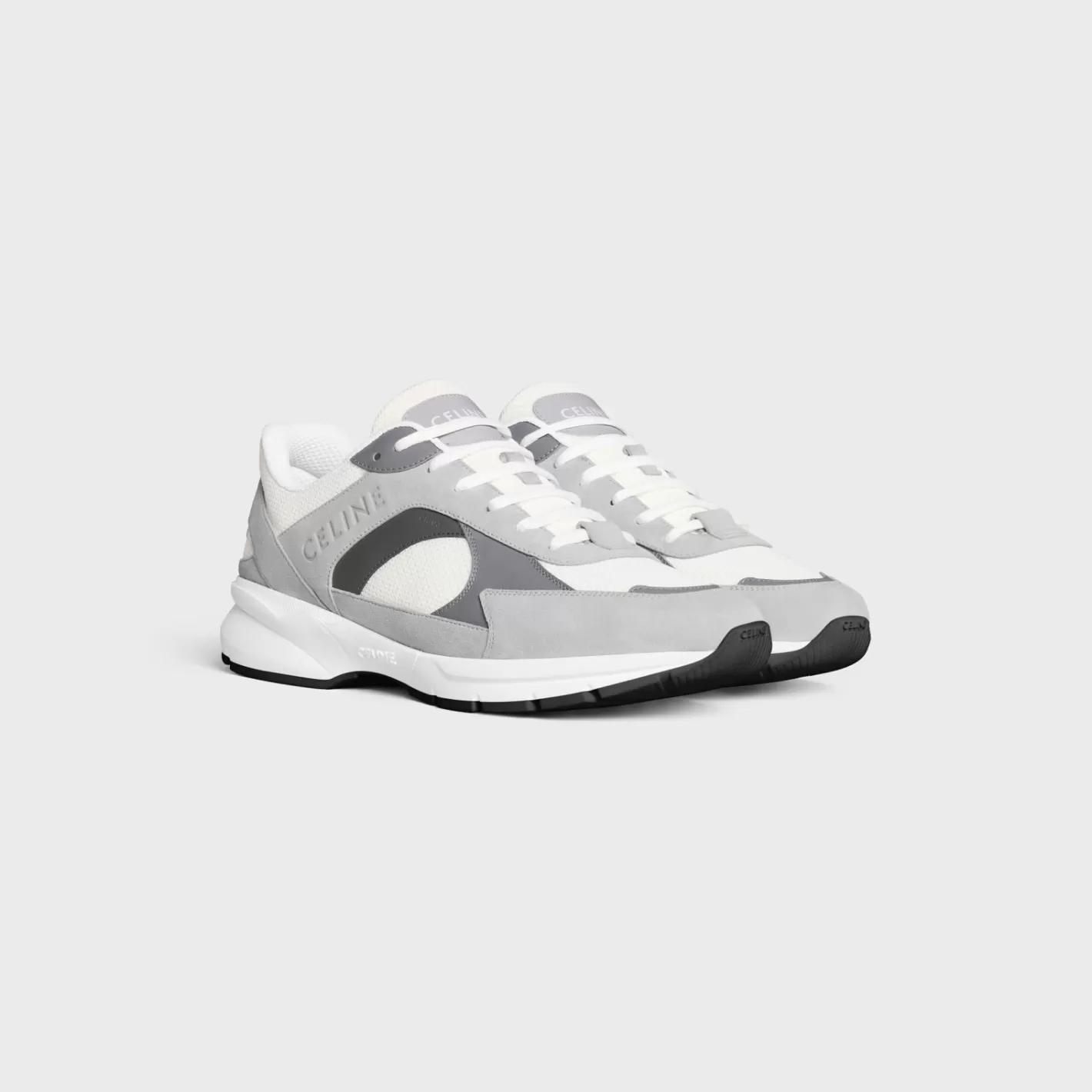 Sale CELINE RUNNER CR-03 LOW LACE-UP SNEAKER in MESH, SUEDE CALFSKIN AND CALFSKIN GREY