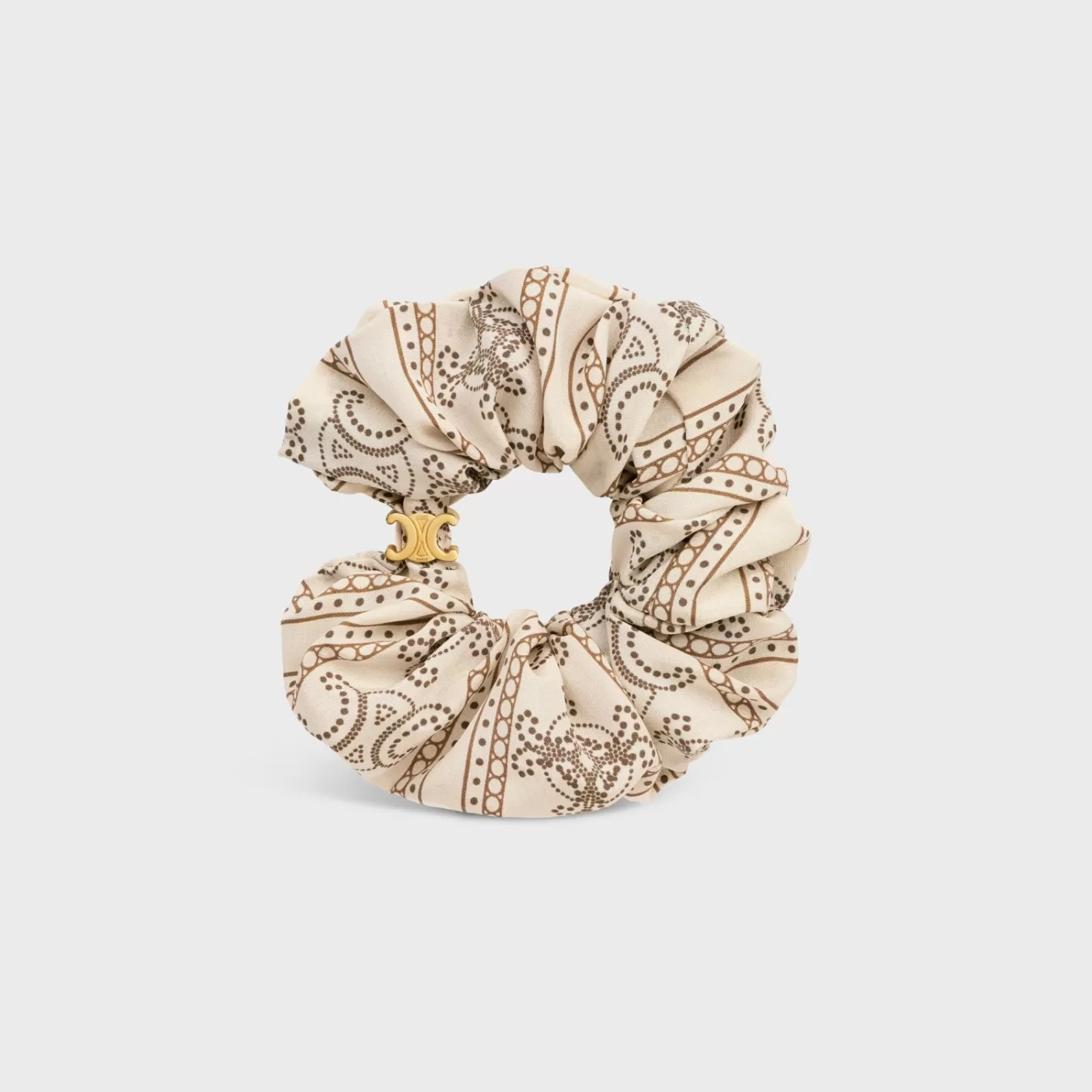 Clearance CELINE Scrunchy Blason in Silk and Brass with Gold finish Gold&White