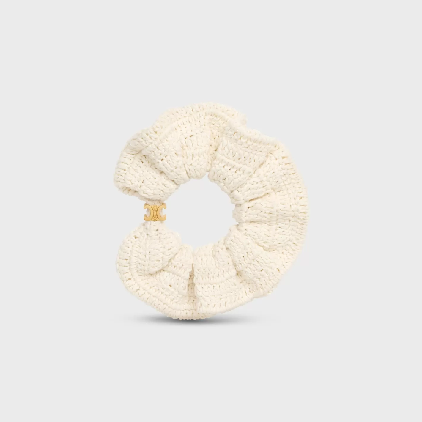 Fashion CELINE Scrunchy Crochet in Cotton and Brass with Gold finish WHITE/GOLD