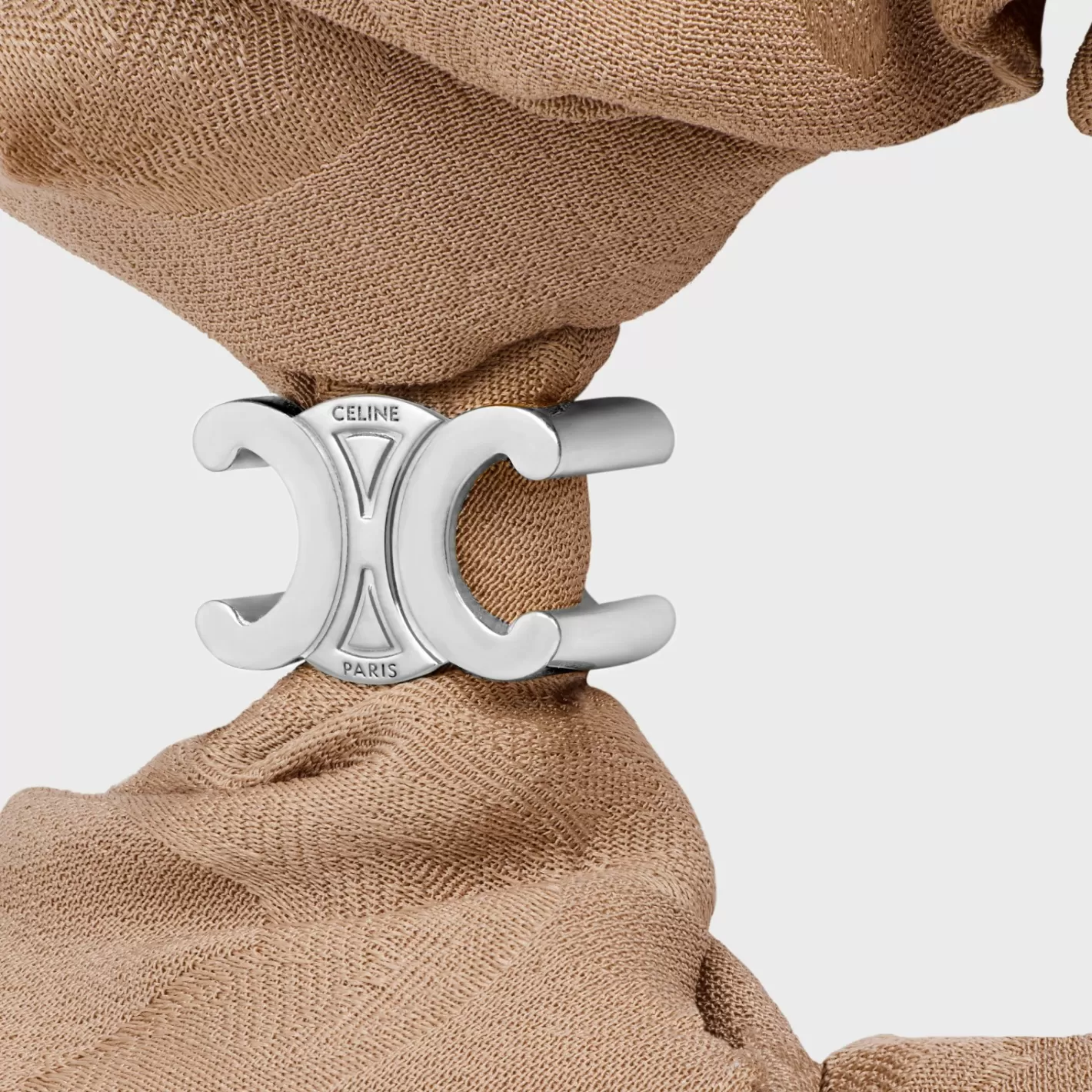 Best Sale CELINE Scrunchy Maxi Triomphe in Silk and Brass with Rhodium Finish Gold/Mordorée