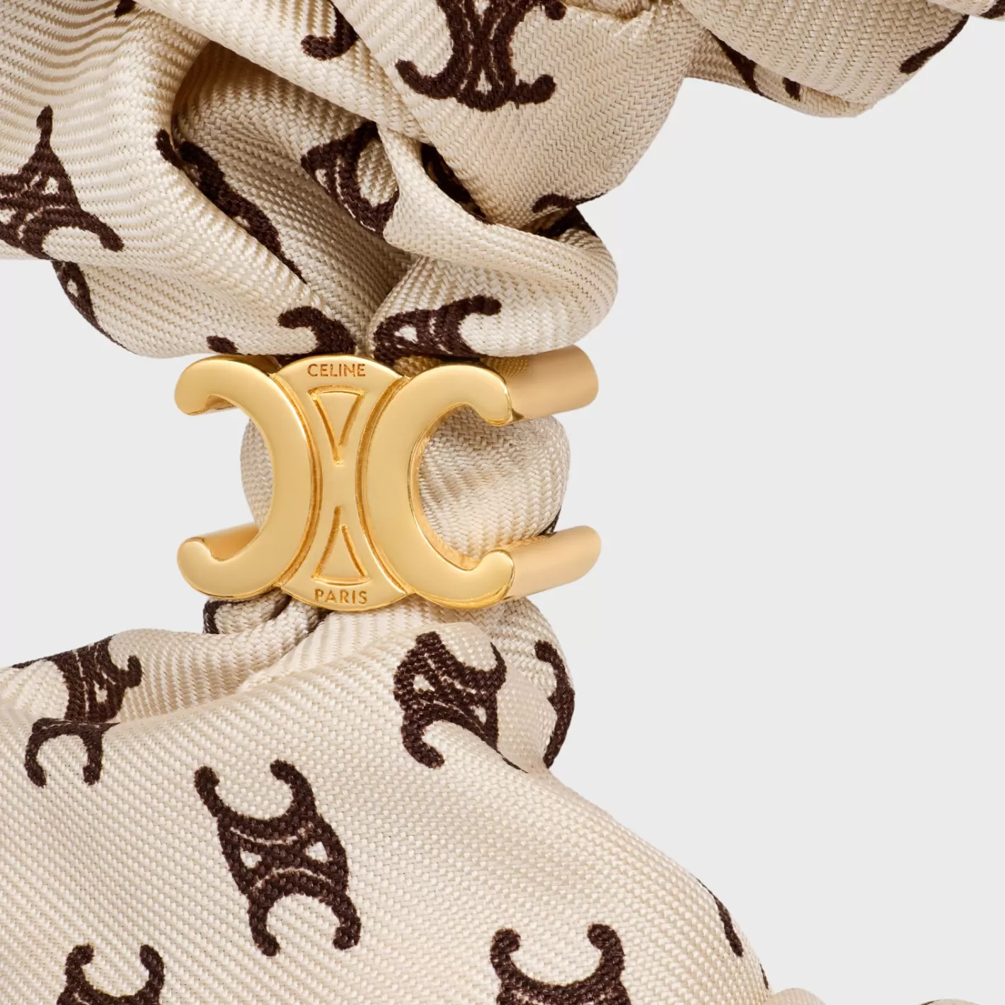 Cheap CELINE Scrunchy Mini Triomphe in Silk and Brass with Gold finish Vanilla/Chestnut