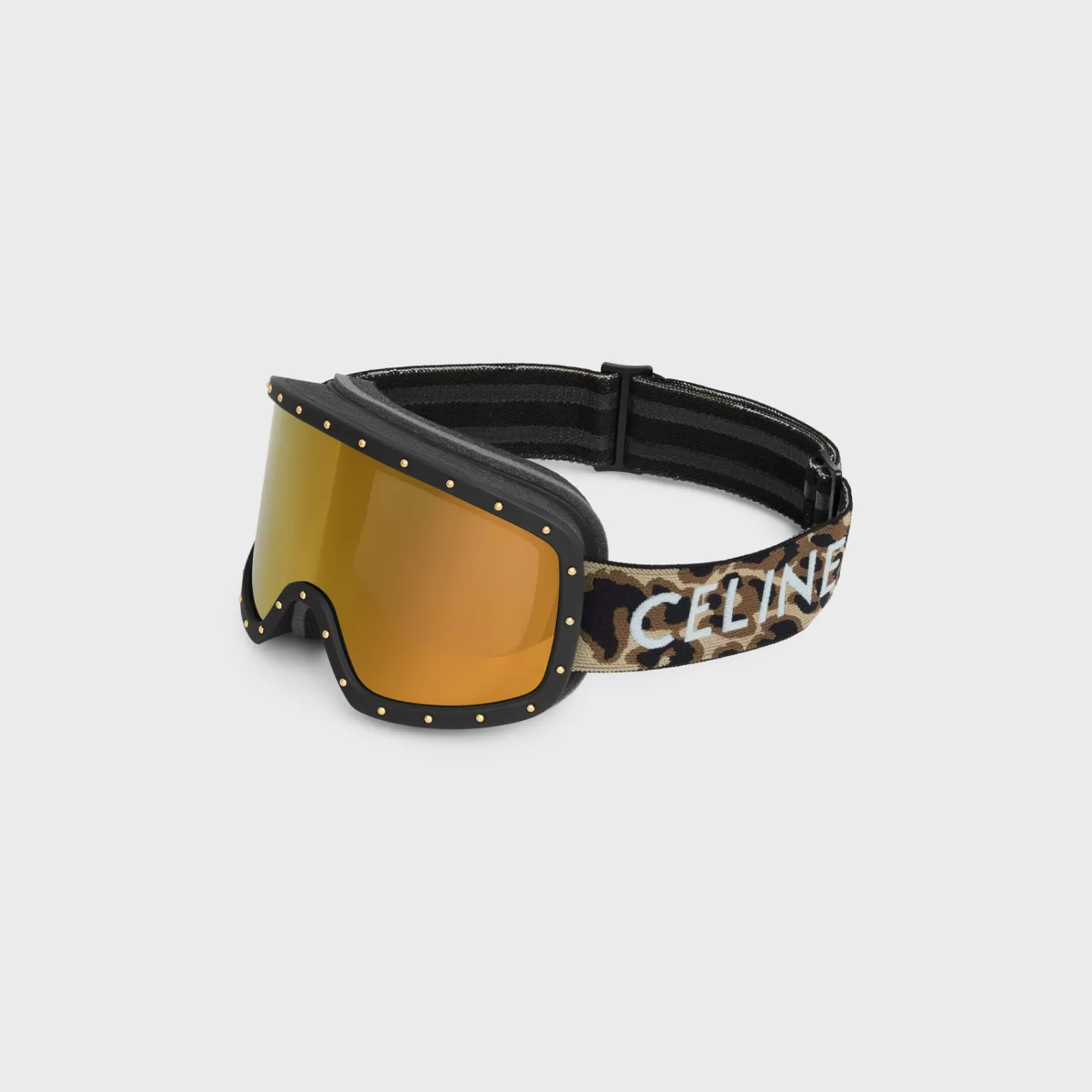 Store CELINE Ski Mask in Plastic with Metal Studs & Mirror Lenses LEOPARD