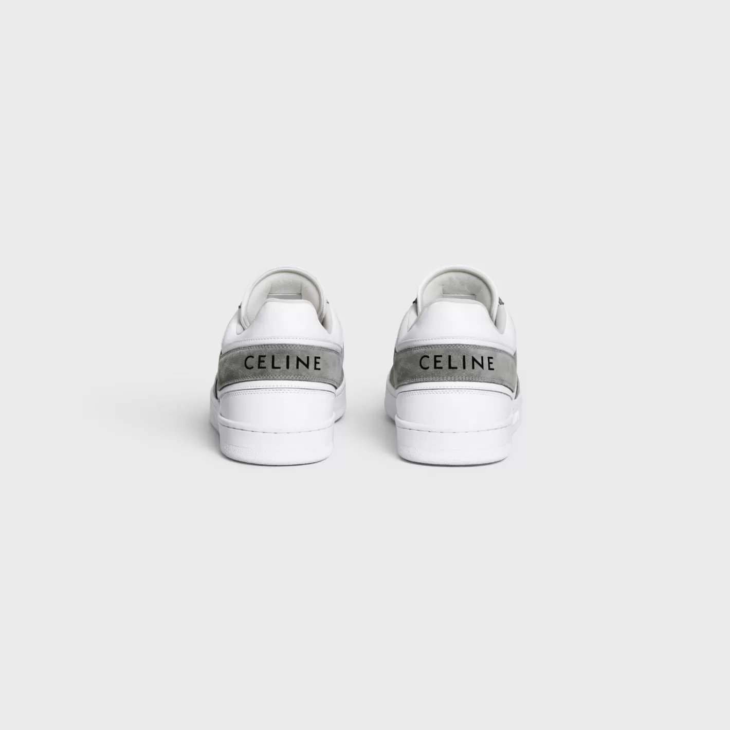 Online CELINE TRAINER LOW LACE-UP SNEAKER in SUEDE CALFSKIN AND CALFSKIN GREY/OPTICWHITE
