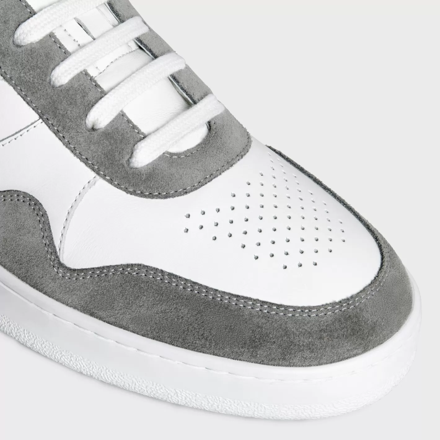 Online CELINE TRAINER LOW LACE-UP SNEAKER in SUEDE CALFSKIN AND CALFSKIN GREY/OPTICWHITE