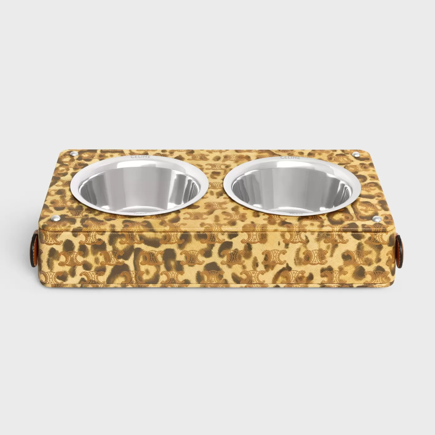 Clearance CELINE Dog bowl in lambskin with Triomphe canvas with print LEOPARD