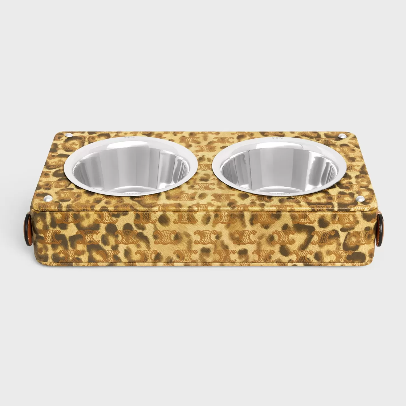 Clearance CELINE Dog bowl in lambskin with Triomphe canvas with print LEOPARD
