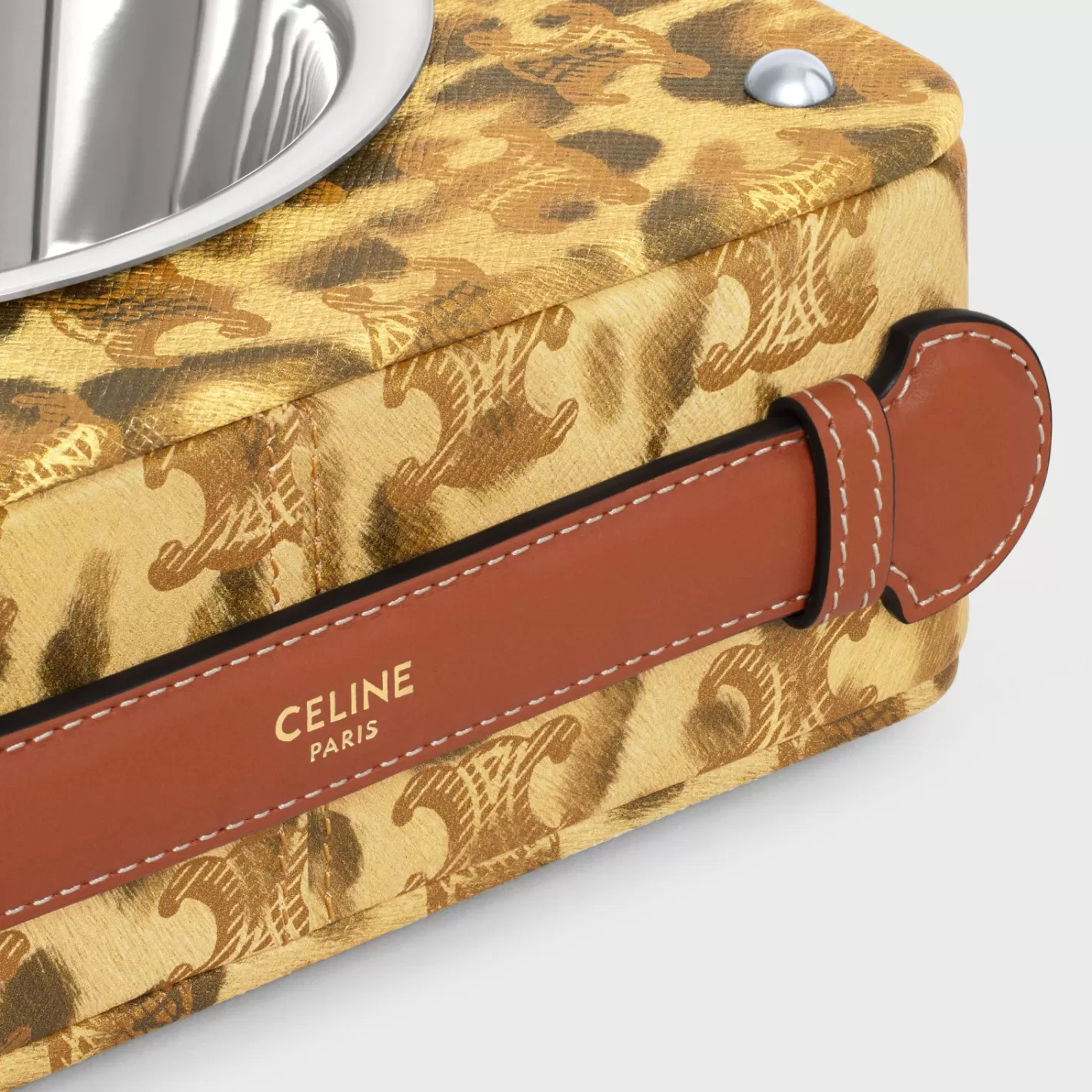 Clearance CELINE Dog bowl in lambskin with Triomphe canvas with print LEOPARD