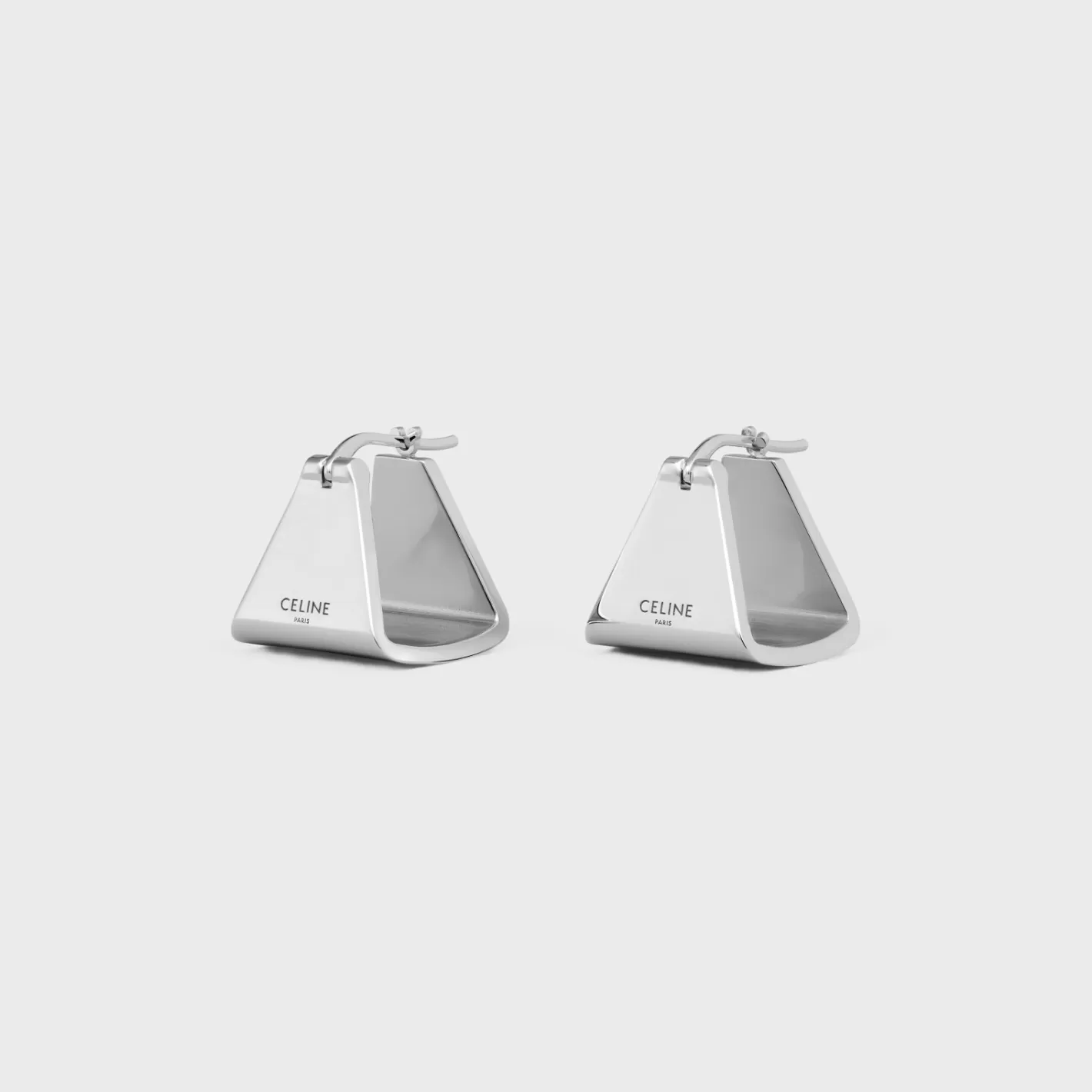Sale CELINE Formes Abstraites Pyramid Hoops in Brass with Rhodium Finish SILVER