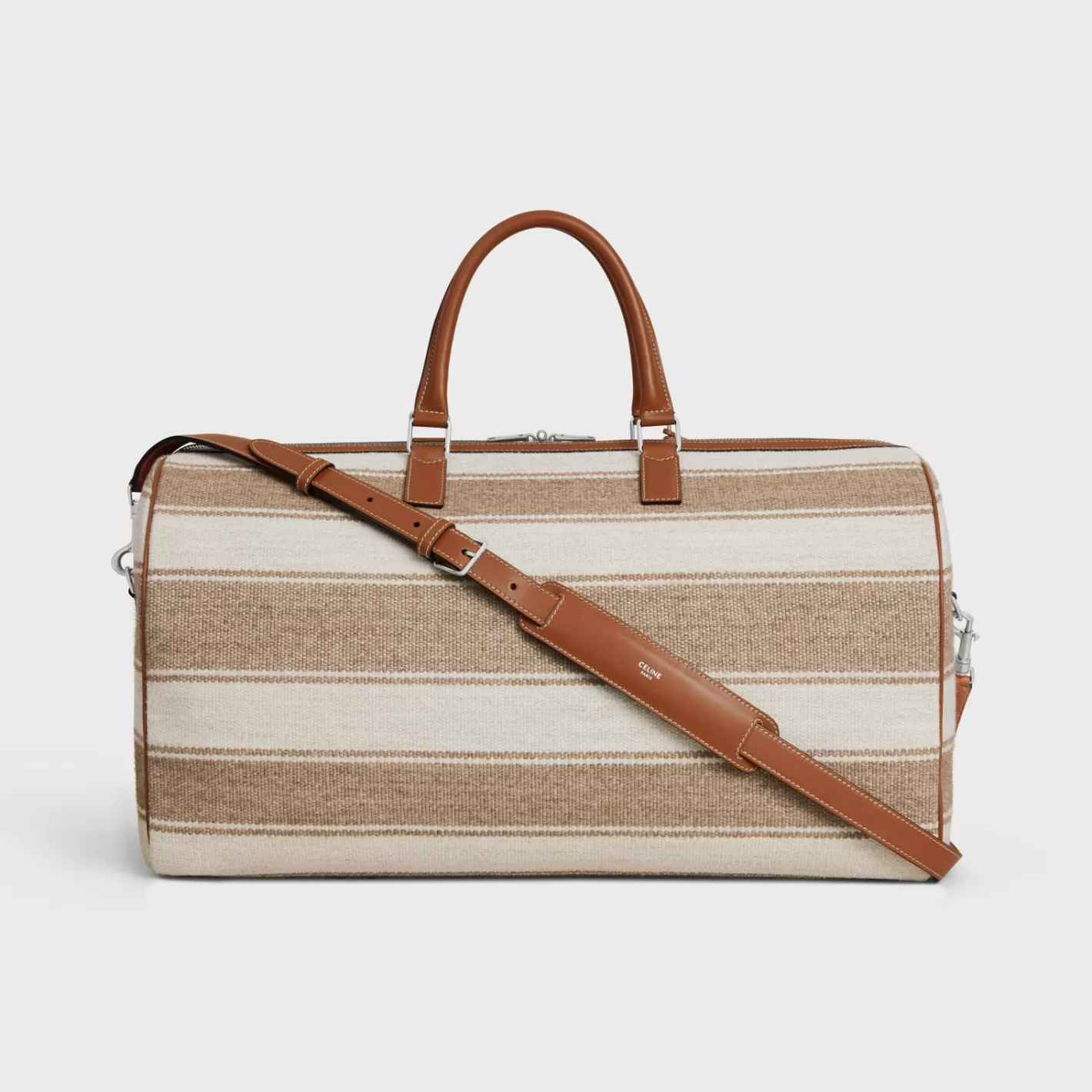 Shop CELINE Large Travel Bag in Textile with jacquard and calfskin BEIGE