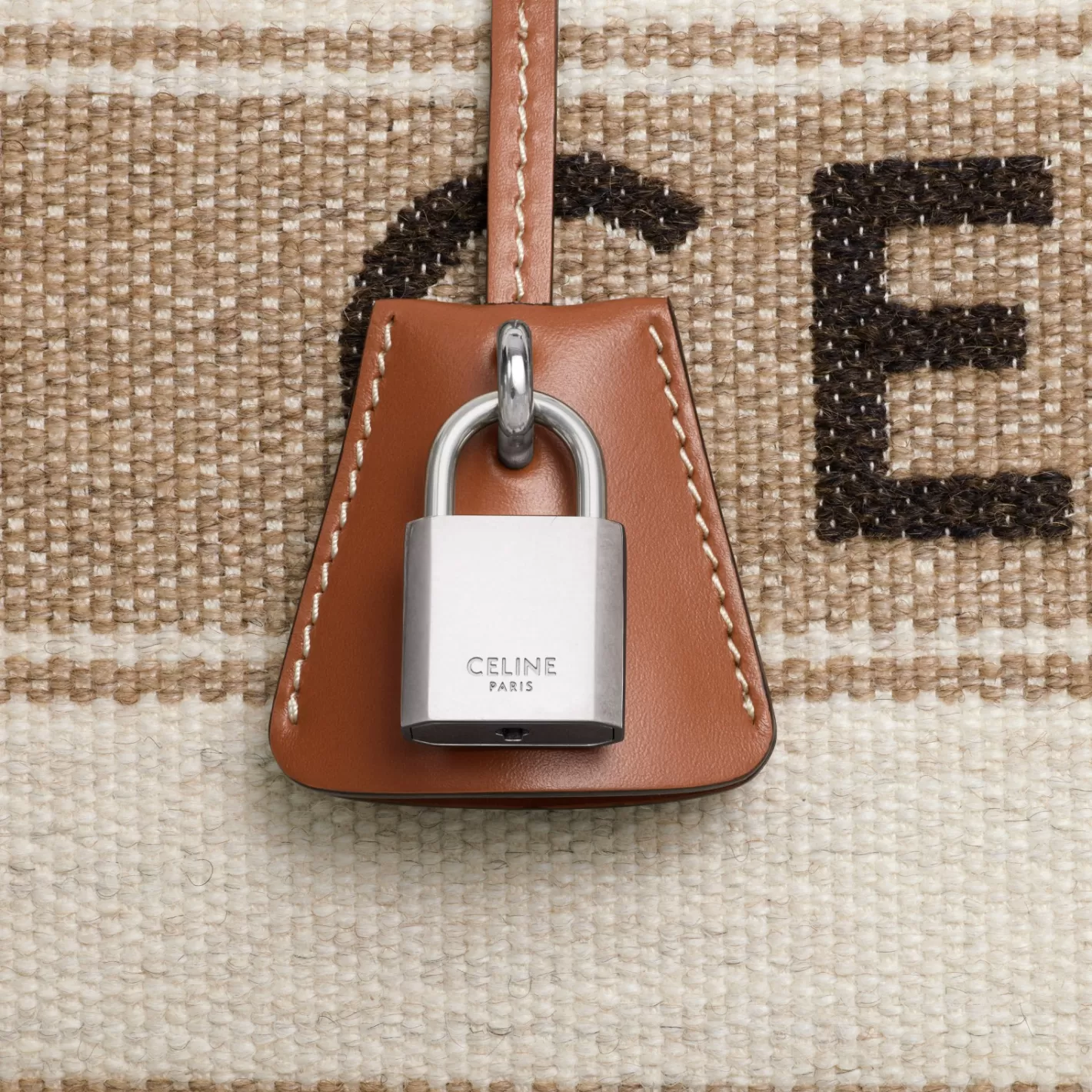 Shop CELINE Large Travel Bag in Textile with jacquard and calfskin BEIGE