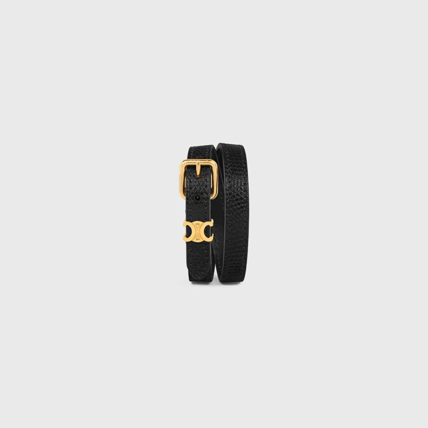 Cheap CELINE Les Cuirs Double Bracelet in Lizard, Calfskin and Brass with Gold Finish GOLD/BLACK