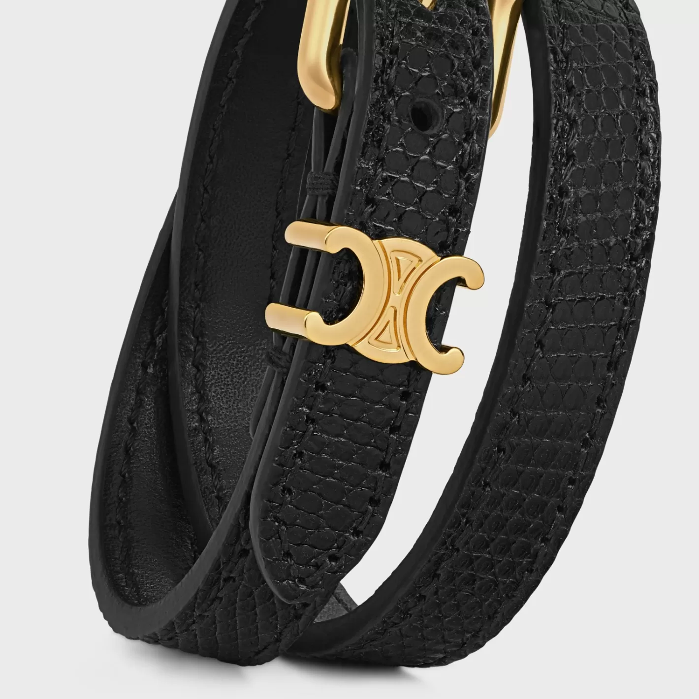 Cheap CELINE Les Cuirs Double Bracelet in Lizard, Calfskin and Brass with Gold Finish GOLD/BLACK