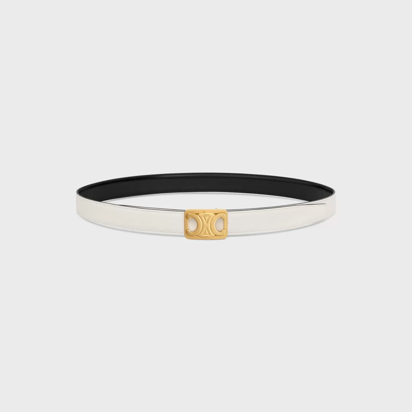 Flash Sale CELINE MEDIUM REVERSIBLE FRAMED TRIOMPHE BELT in TAURILLON AND NATURAL CALFSKIN BLACK/WHITECOTTON