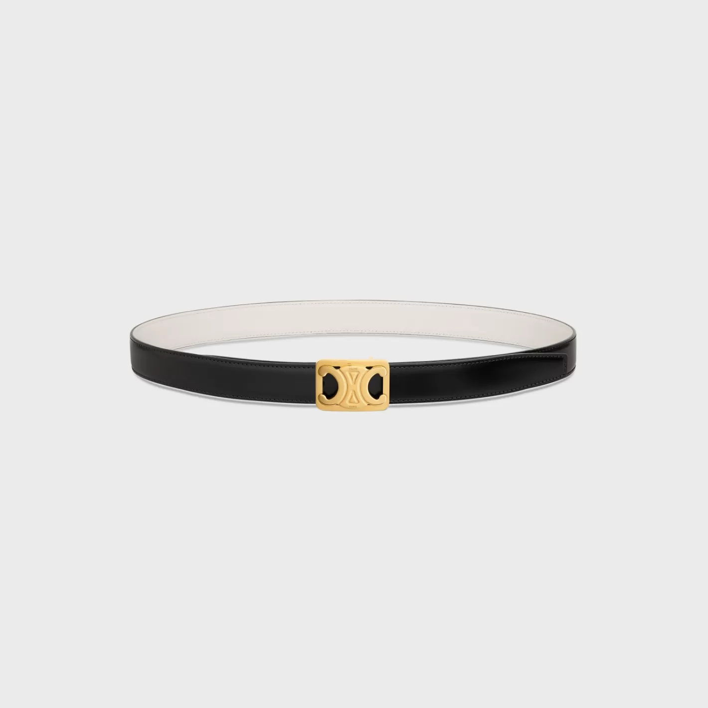 Flash Sale CELINE MEDIUM REVERSIBLE FRAMED TRIOMPHE BELT in TAURILLON AND NATURAL CALFSKIN BLACK/WHITECOTTON