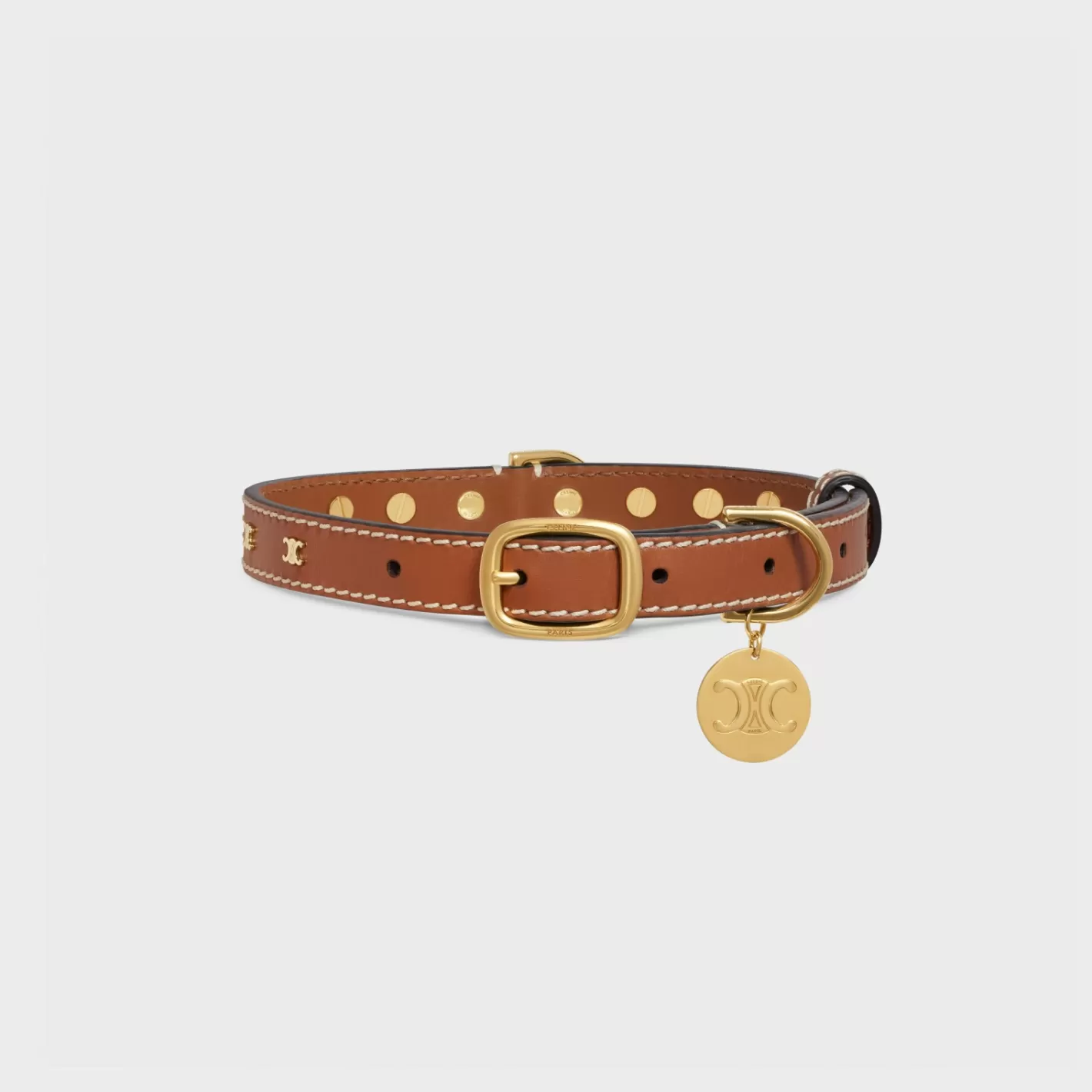 Clearance CELINE Medium Thin Dog Collar in Smooth Calfskin with Triomphe Studs TAN