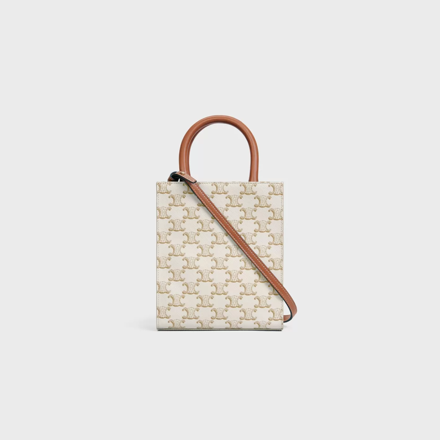 Cheap CELINE Mini Vertical Cabas in Triomphe Canvas and calfskin with print WHITE
