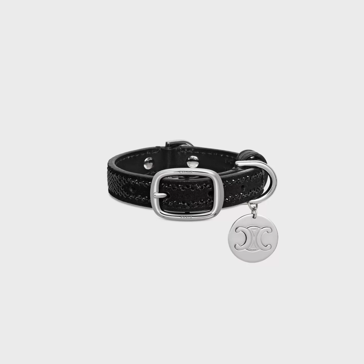 Sale CELINE NANO EXTRA THIN DOG COLLAR IN SUEDE CALFSKIN WITH STRASS BLACK