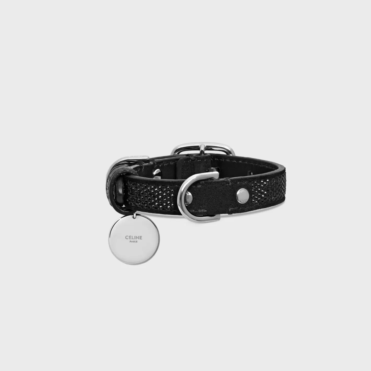 Sale CELINE NANO EXTRA THIN DOG COLLAR IN SUEDE CALFSKIN WITH STRASS BLACK