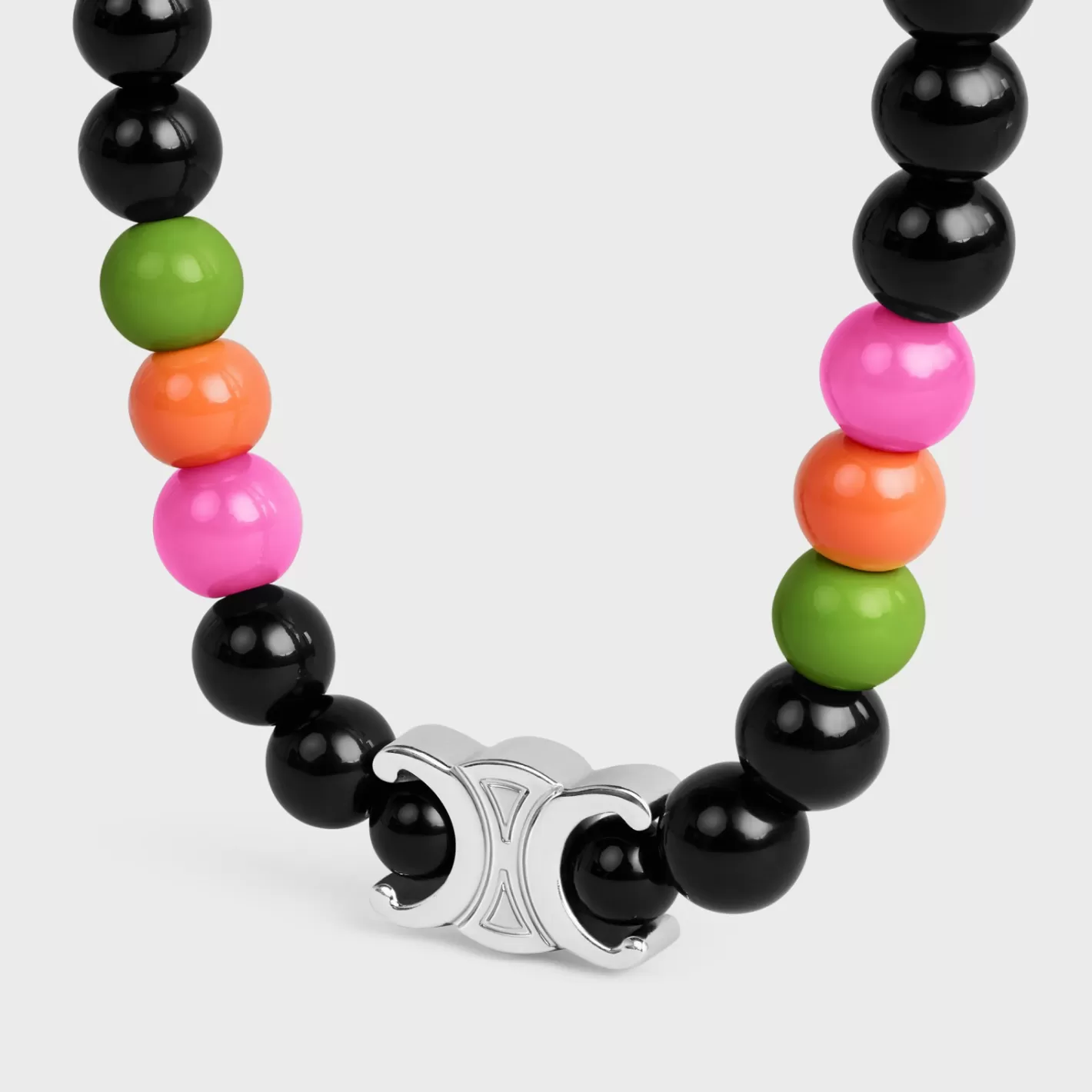 New CELINE San Onofre Triomphe Bracelet in Onyx, Glass Pearls and Brass with Rhodium Finish BLACK/MULTICOLOR