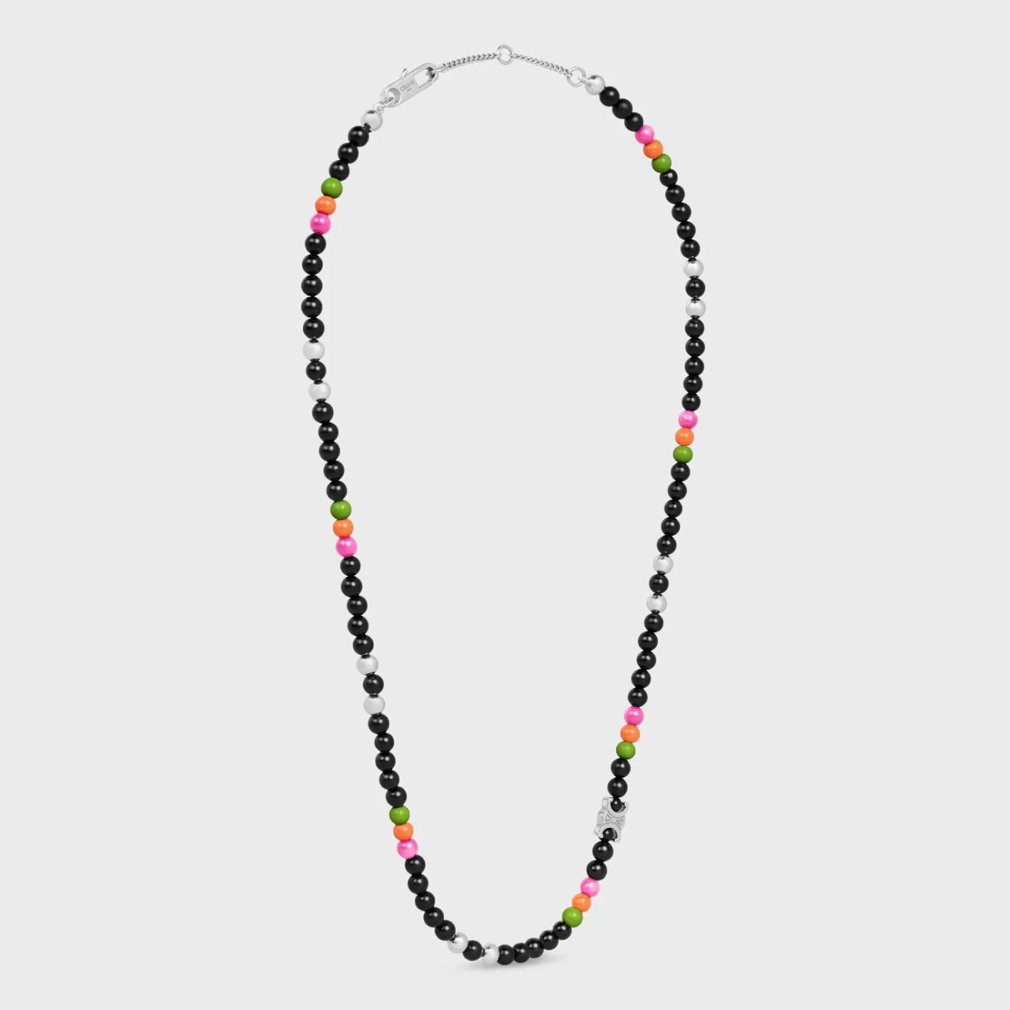 Sale CELINE San Onofre Triomphe Necklace in Onyx, Glass Pearls and Brass with Rhodium Finish BLACK/MULTICOLOR
