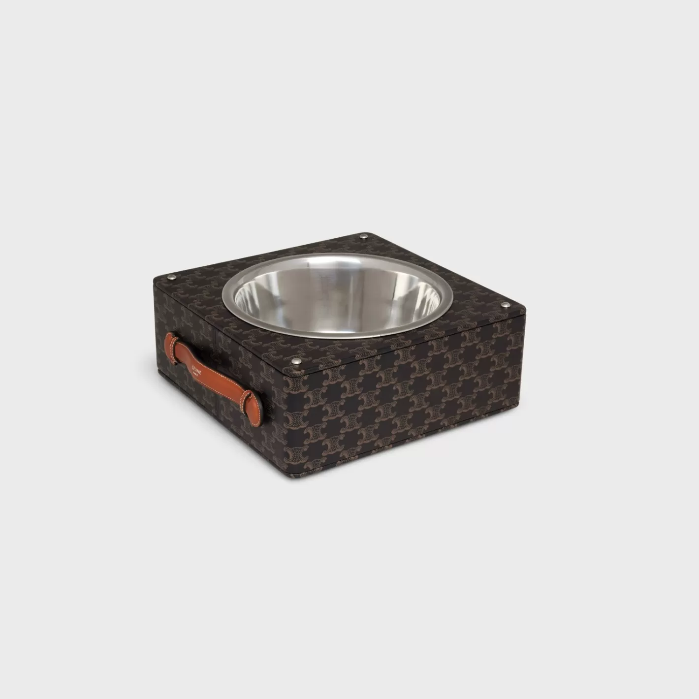Fashion CELINE Single Dog Bowl in Nappa Lambskin with Triomphe Canvas Print and Calfskin TAN