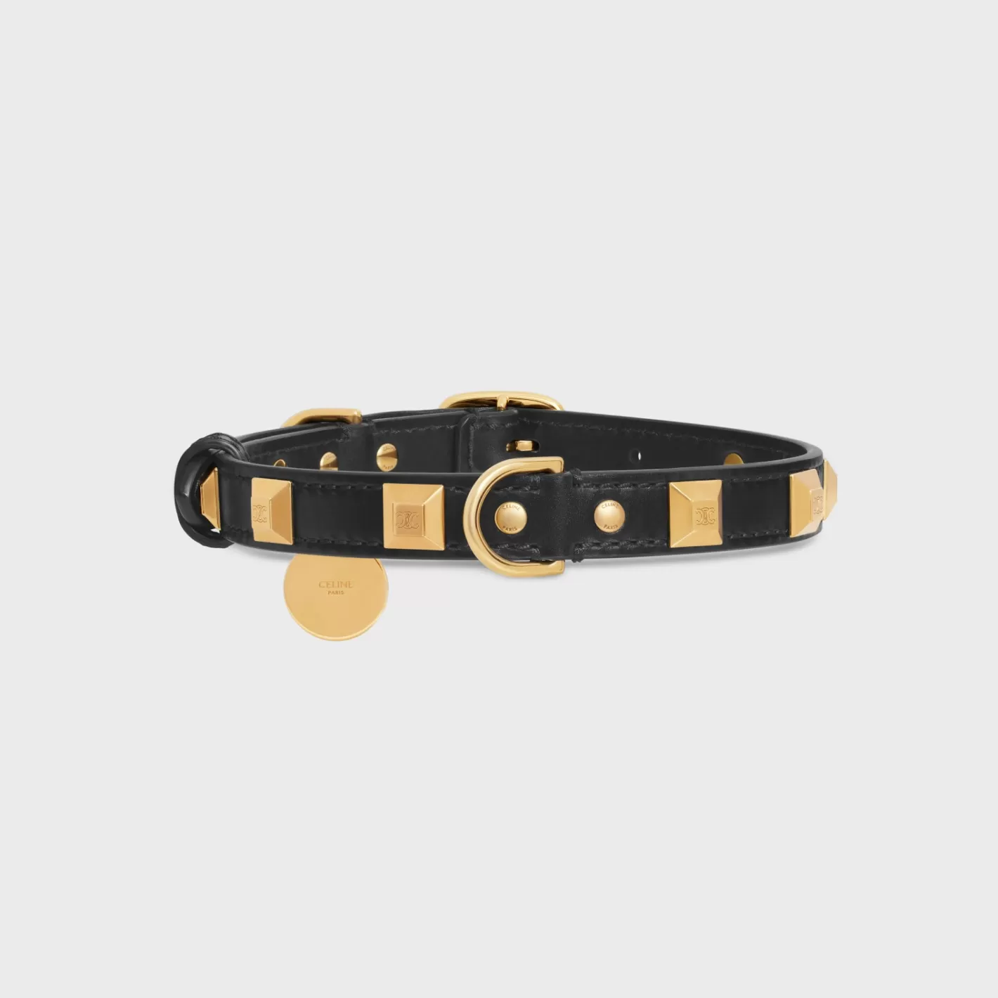Sale CELINE Thin Medium Dog Collar in smooth Calfskin with pyramid studs BLACK