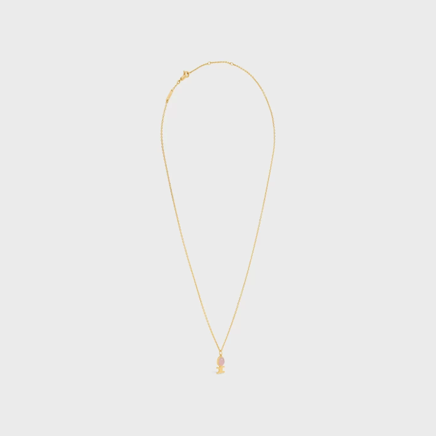Best Sale CELINE Triomphe Indie Small Necklace in Brass with Gold Finish and Pink Quartz Gold&PinkQuartz