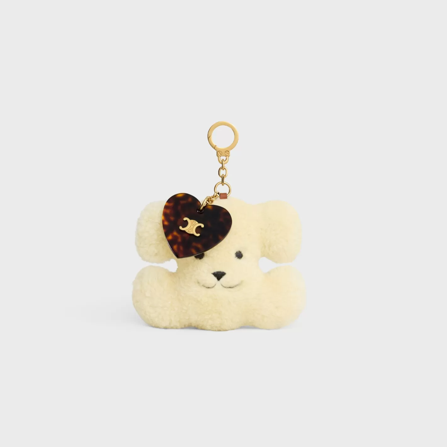 Clearance CELINE TRIOMPHE pom-pom keyring with heart in SHEARLING AND ACETATE with GOLD FINISHING NATURAL/TAN