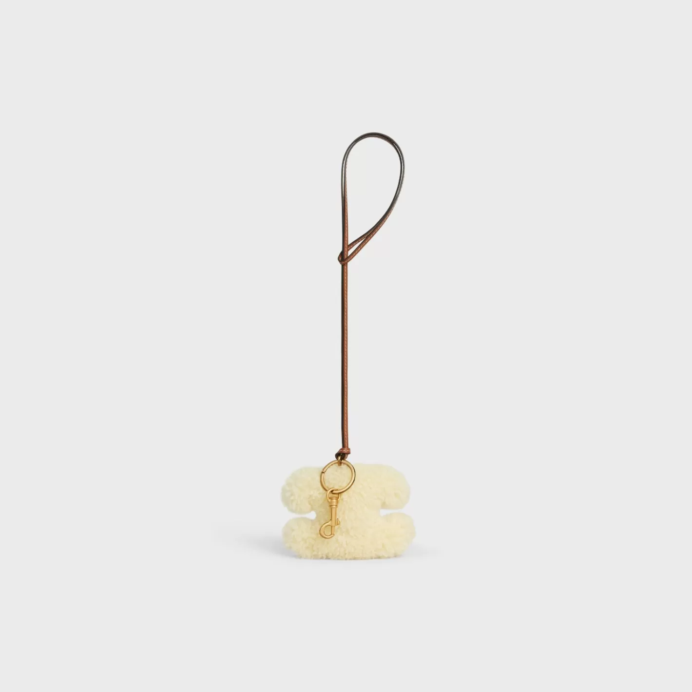 Cheap CELINE TRIOMPHE pom-pom keyring in SHEARLING AND SMOOTH CALFSKIN with Gold Finishing NATURAL/TAN