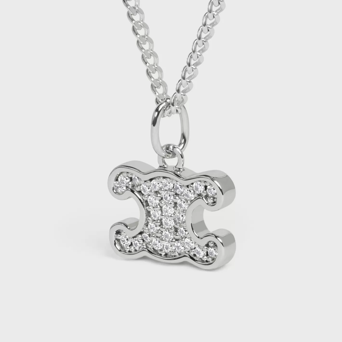 Cheap CELINE Triomphe Rhinestone Necklace in Brass with Rhodium Finish and Crystals SILVER