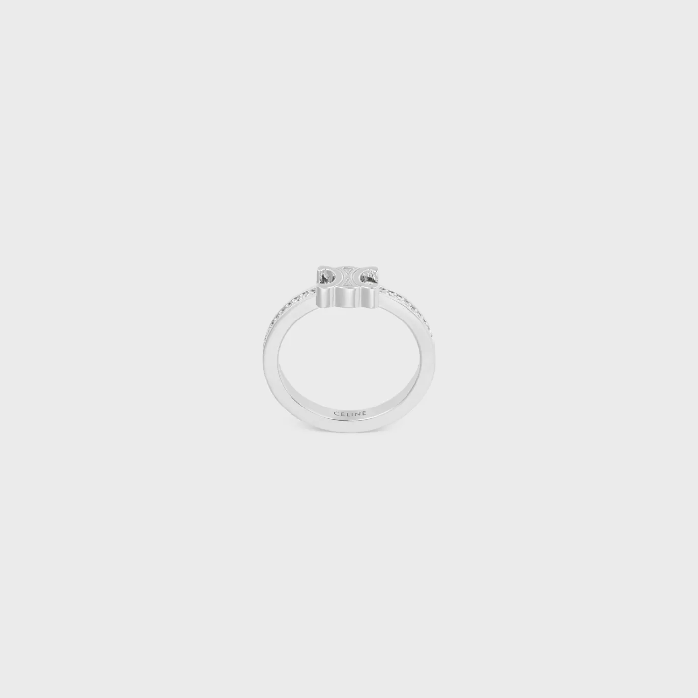Fashion CELINE Triomphe Sparkle Ring in Strass and Brass with Rhodium Finish SILVER