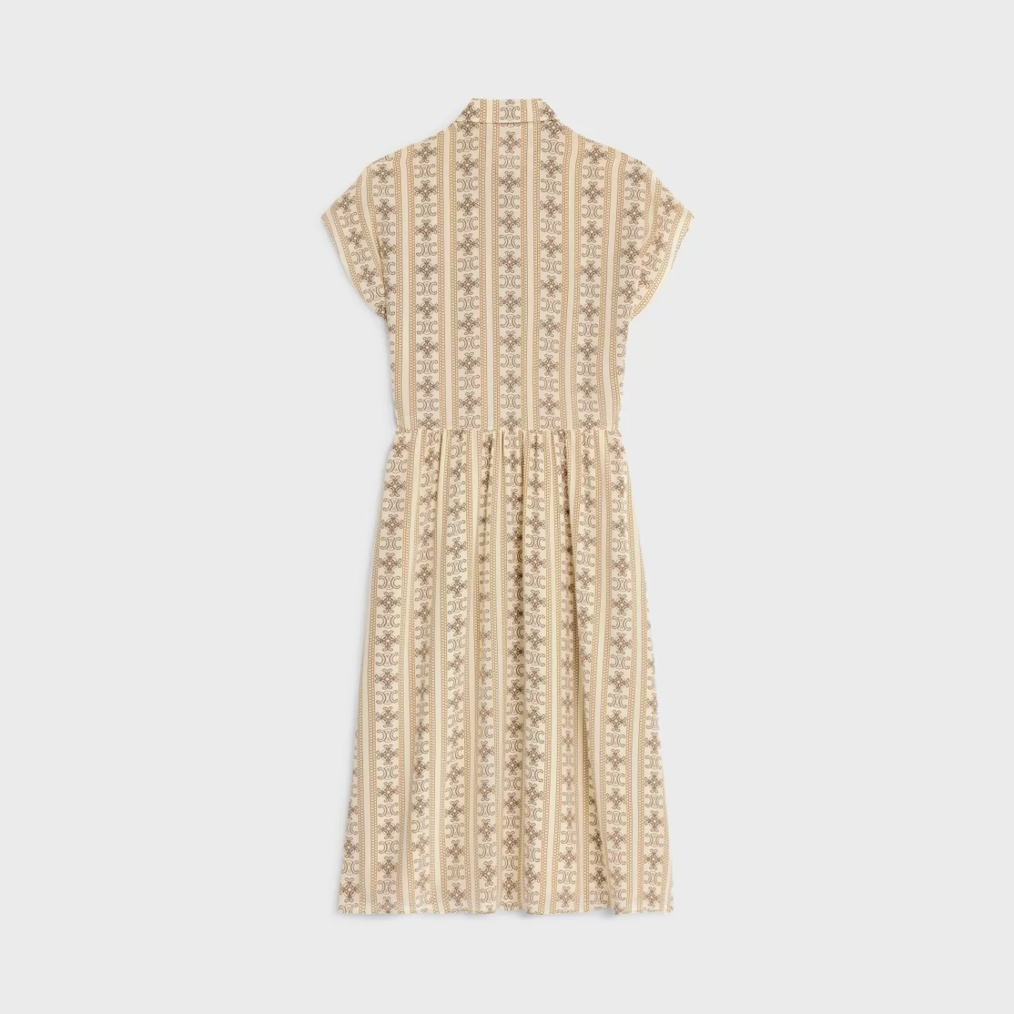 Hot CELINE workwear dress in crêpe de chine Ivoire/Toffee/MarronGlacé